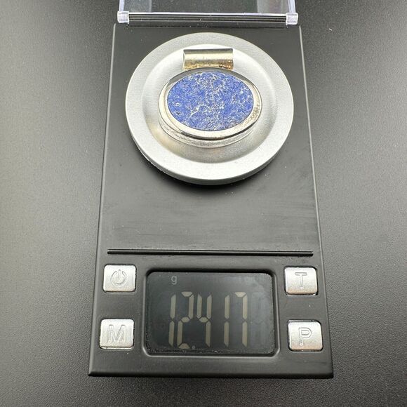 Vintage Mexico ATI Unique Natural Blue Stone 925 Silver Oval Pendant 12.4 g - Picture 11 of 12